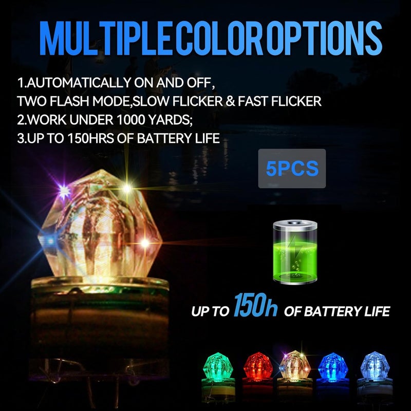 DunkTeam 5PCS Diamond Fishing Lamp,Deep Drop Fishing Light Flashing LED Fishing Lure,Underwater Flasher Lures,Water-Activated Fishing Flicker Attractant - Image 5